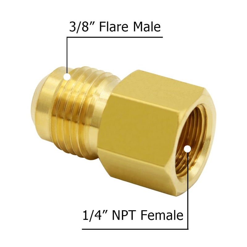 Hooshing 2PCS Brass Tube Fitting 3/8" Flare to 1/4" NPT Female Thread Gas Line Adapter Pipe Connector - Image 3