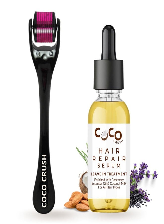 Coco Crush Hair Repair Leave-In Serum & Derma Roller Combo | Repairs Damage, Reduces Frizz, Boosts Shine & Improves Serum Absorption | For Men & Women (30ML+ROLLER) - Image 1