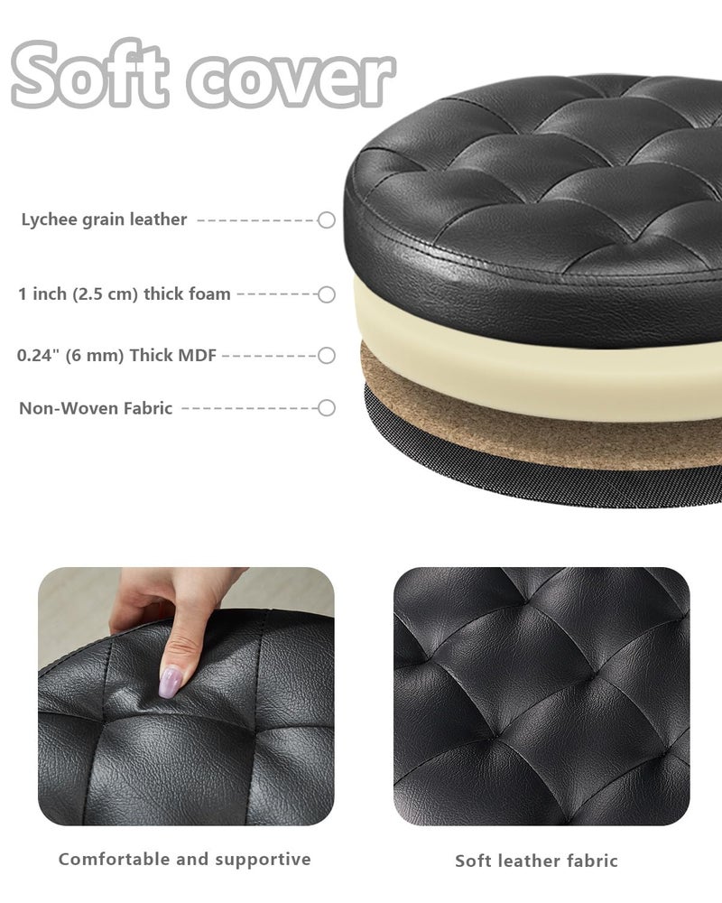 BsketaÂ® Folding Storage Ottoman Round 14" x 14" x 13"Inch, Foot Stool with Thicker Foam Padded Seat Small Leather Storage Ottoman Bench Foot Rest for Living Room Foldable Pouf Coffee Table,Black - Image 5