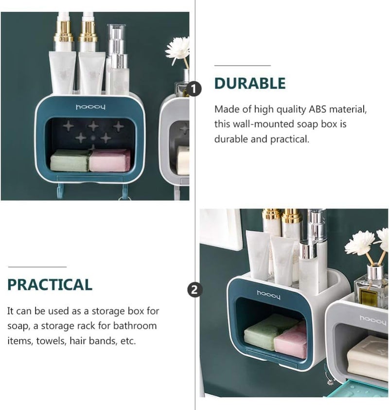 CUESVAP Soap Dish Soap Box Toilet Wall-Mounted Drain Rack with Hooks, The Double Soap Case Holder Can Be Used As a Beautiful Gift for Friends Soap Case Holder - Image 3