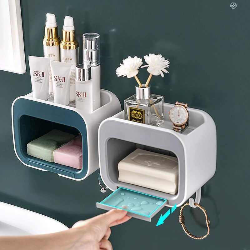 CUESVAP Soap Dish Soap Box Toilet Wall-Mounted Drain Rack with Hooks, The Double Soap Case Holder Can Be Used As a Beautiful Gift for Friends Soap Case Holder - Image 1
