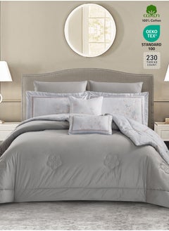 Donetella Cotton Comforter Set 8-Pcs King Size All Season Reversible Floral Printed Bed Fits(200 X 200 Cm) With 350 GSM Down ALternative Filling,Aluminium  - Image 2