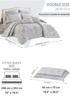 Donetella Cotton Comforter Set 8-Pcs King Size All Season Reversible Floral Printed Bed Fits(200 X 200 Cm) With 350 GSM Down ALternative Filling,Aluminium  - Image 3