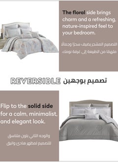 Donetella Cotton Comforter Set 8-Pcs King Size All Season Reversible Floral Printed Bed Fits(200 X 200 Cm) With 350 GSM Down ALternative Filling,Aluminium  - Image 5