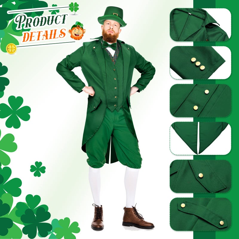 Geyoga St Patrick's Day Outfit Leprechaun Costumes Halloween Green Steampunk Tailcoat with Leprechaun Hat Bow Tie(Medium) - Image 3