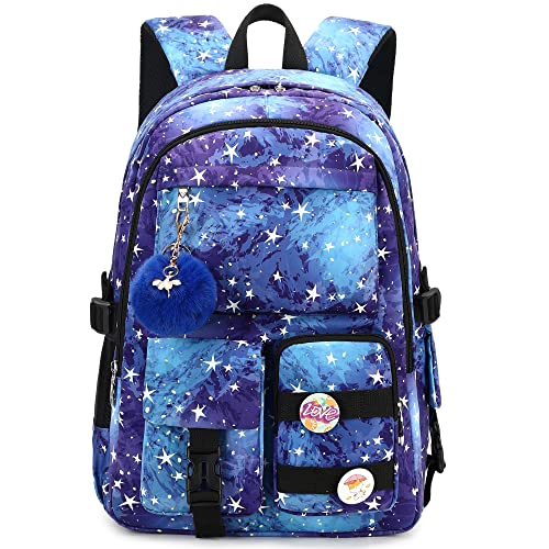 Hidds Laptop Backpacks 15.6 Inch College Backpack Elementary Middle High School Book Bag Cute Kids Bookbags Anti Theft Travel Back Pack Casual Daypack for Teens Girls Women Students (Galaxy Blue) - Image 1