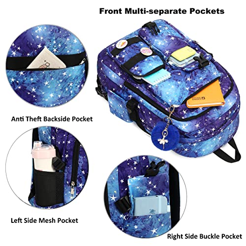 Hidds Laptop Backpacks 15.6 Inch College Backpack Elementary Middle High School Book Bag Cute Kids Bookbags Anti Theft Travel Back Pack Casual Daypack for Teens Girls Women Students (Galaxy Blue) - Image 4