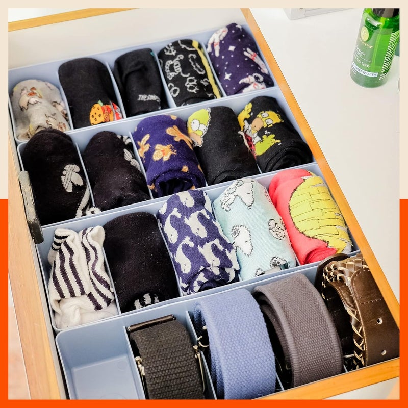 Bathla Bathla DORI Set of 3 Multipurpose Stackable Drawer Storage Organiser Organise Socks Innerwear Tie Handkerchief Jewellery Stationary Belt etc Melon 5 Grids Stomo - Image 3