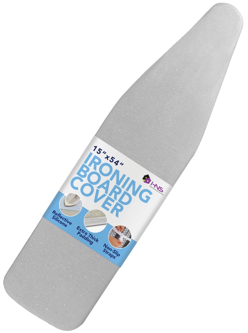 HOLDN STORAGE Ironing Board Cover SiliconeCoated ScorchResistant 15 x 54 Padding with Hook Loop Straps Cover Fits All Standard Sizes Grey