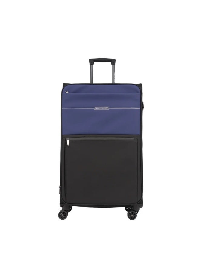 TOM CRUISER Legacy 28 Inch Soft Luggage Trolley – Blue and Black, 600D PU Leather, TSA Lock, Silent Wheels - Image 1