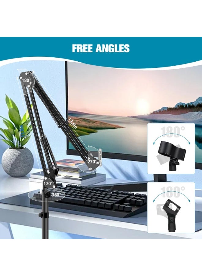 WALALLA Adjustable Height Microphone Stand with Weighted Base, Mic Floor Stand Boom Arm with Mic Accessory Tray, Microphone Clip Holder (Not Inclueded Mic) - Image 5