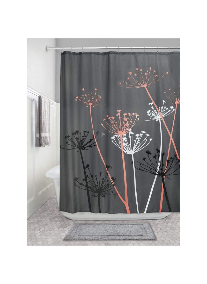 InterDesign iDesign Thistle Fabric Shower Curtain  72 x 72-Inch  Gray/Coral  - Image 1