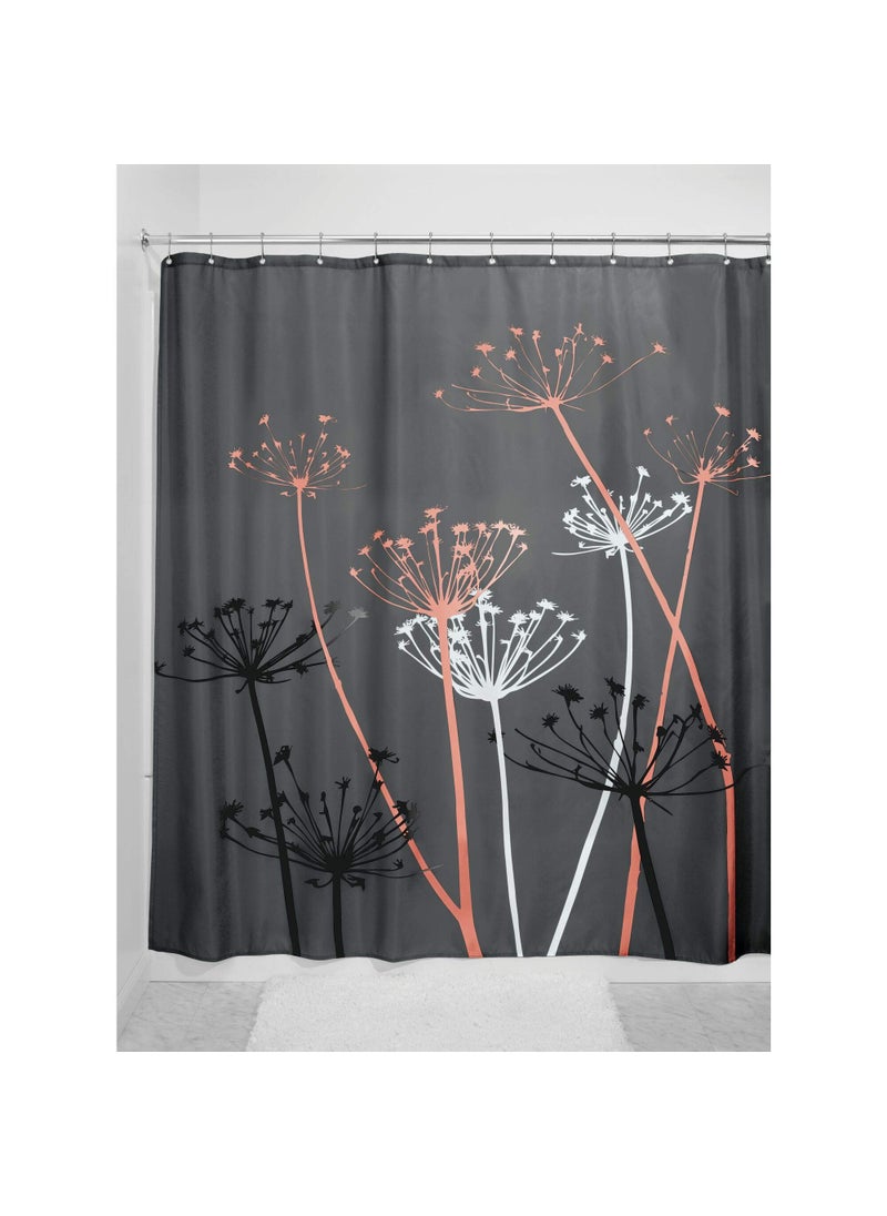 InterDesign iDesign Thistle Fabric Shower Curtain  72 x 72-Inch  Gray/Coral  - Image 2