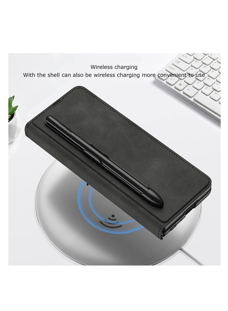 Aookay Compatible with Samsung Galaxy Z Fold 6 Wallet Case with Removable Pen Holder [Pen Not Included] and Card Holder, Built-in Screen Protector, Wireless Charging Leather Phone Stand Case (Black) - Image 5