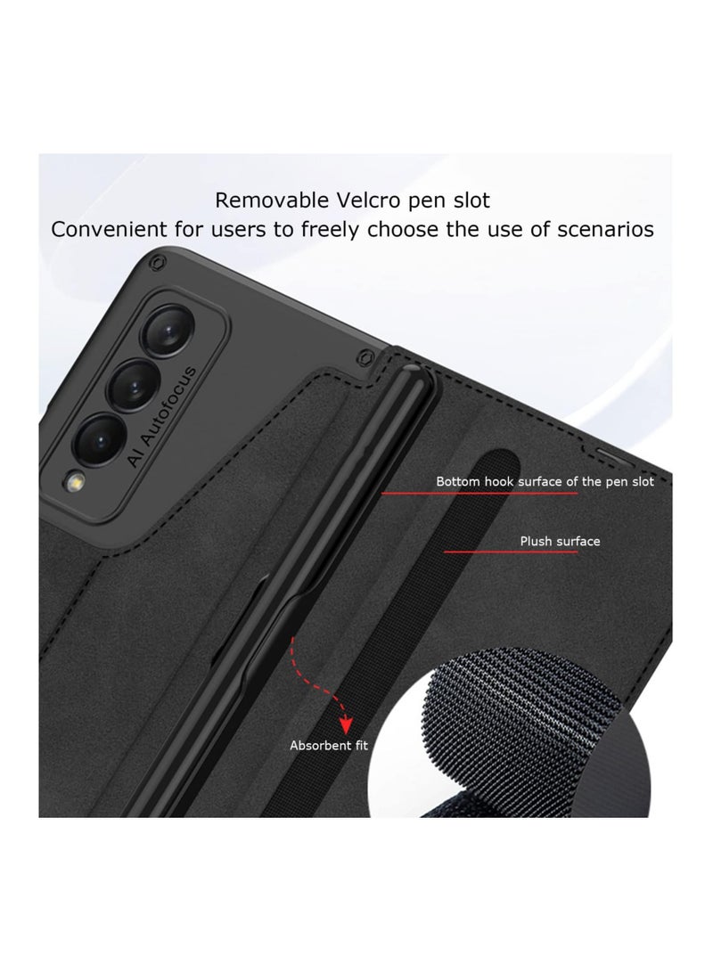 Aookay Compatible with Samsung Galaxy Z Fold 6 Wallet Case with Removable Pen Holder [Pen Not Included] and Card Holder, Built-in Screen Protector, Wireless Charging Leather Phone Stand Case (Black)  - Image 3