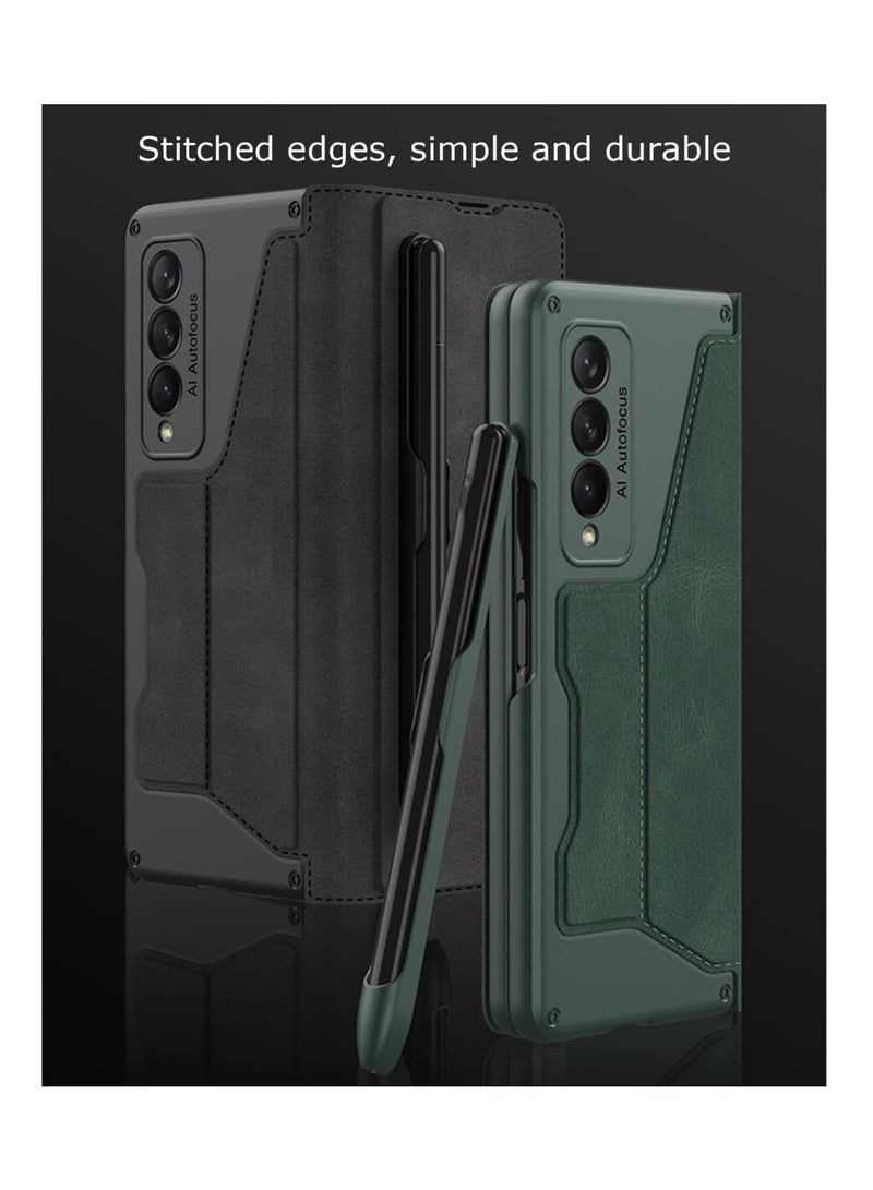 Aookay Compatible with Samsung Galaxy Z Fold 6 Wallet Case with Removable Pen Holder [Pen Not Included] and Card Holder, Built-in Screen Protector, Wireless Charging Leather Phone Stand Case (Black)  - Image 4