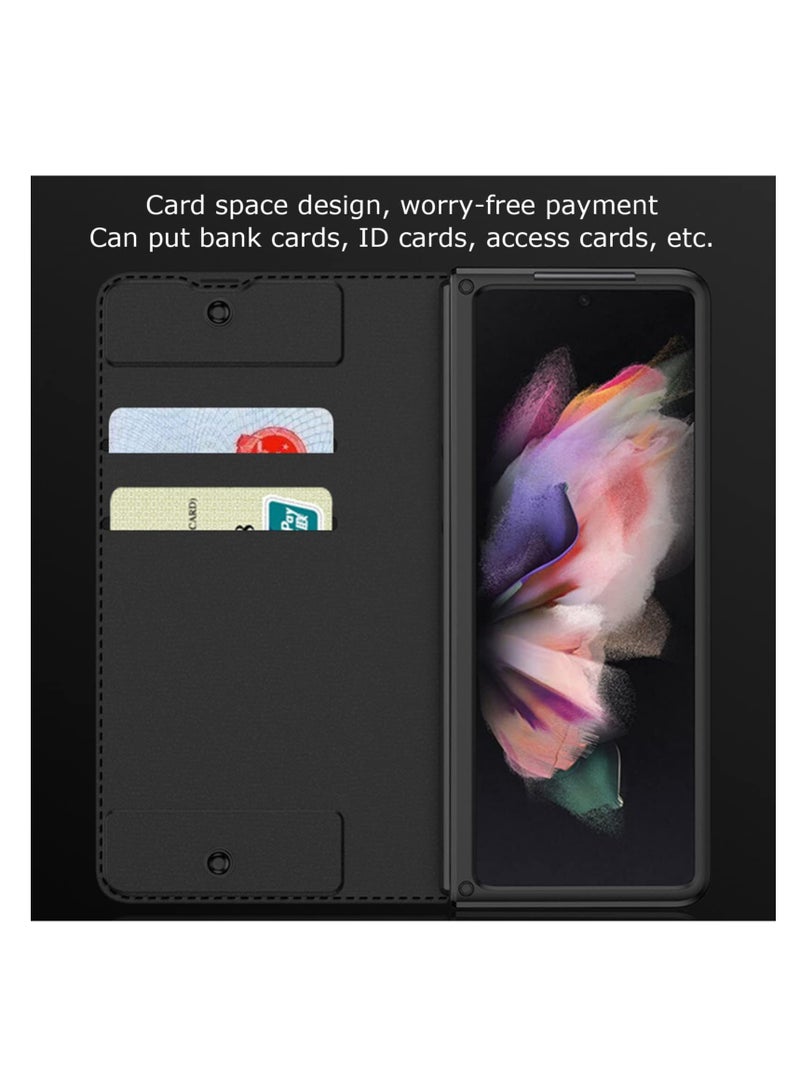 Aookay Compatible with Samsung Galaxy Z Fold 6 Wallet Case with Removable Pen Holder [Pen Not Included] and Card Holder, Built-in Screen Protector, Wireless Charging Leather Phone Stand Case (Black)  - Image 2