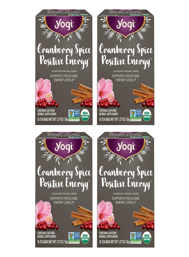 Yogi Tea Cranberry Spice Positive Energy - Organic Puerh Tea - Supports Focus & Energy - Caffeinated - Includes Cinnamon, Ginger & More - 16 Tea Bags Per Pack (4 Packs) - Image 1