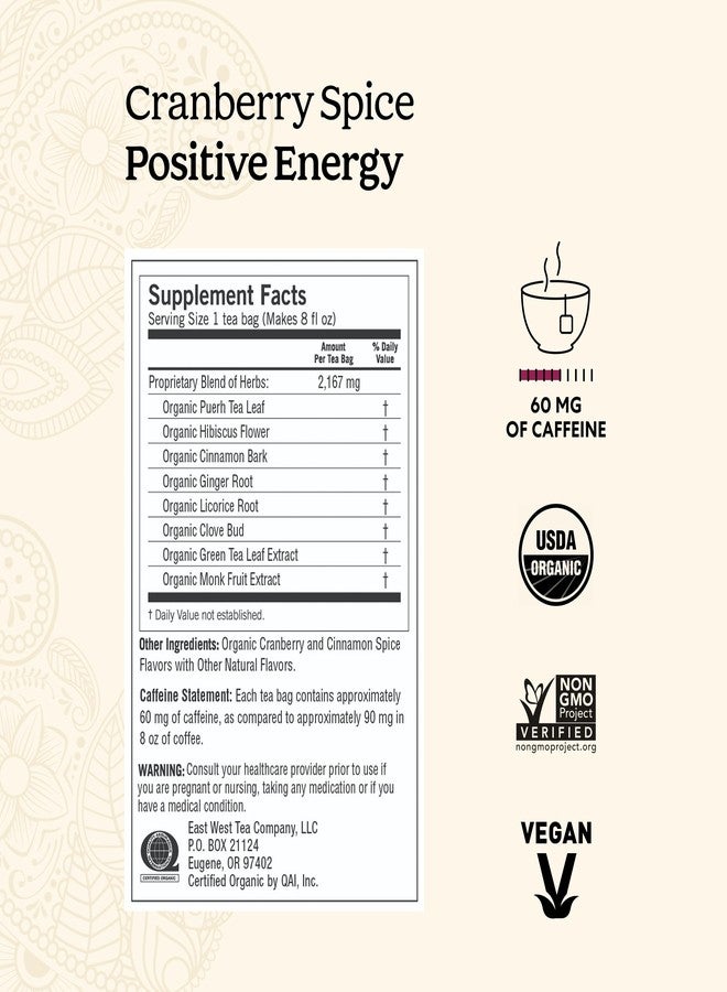 Yogi Tea Cranberry Spice Positive Energy - Organic Puerh Tea - Supports Focus & Energy - Caffeinated - Includes Cinnamon, Ginger & More - 16 Tea Bags Per Pack (4 Packs) - Image 3