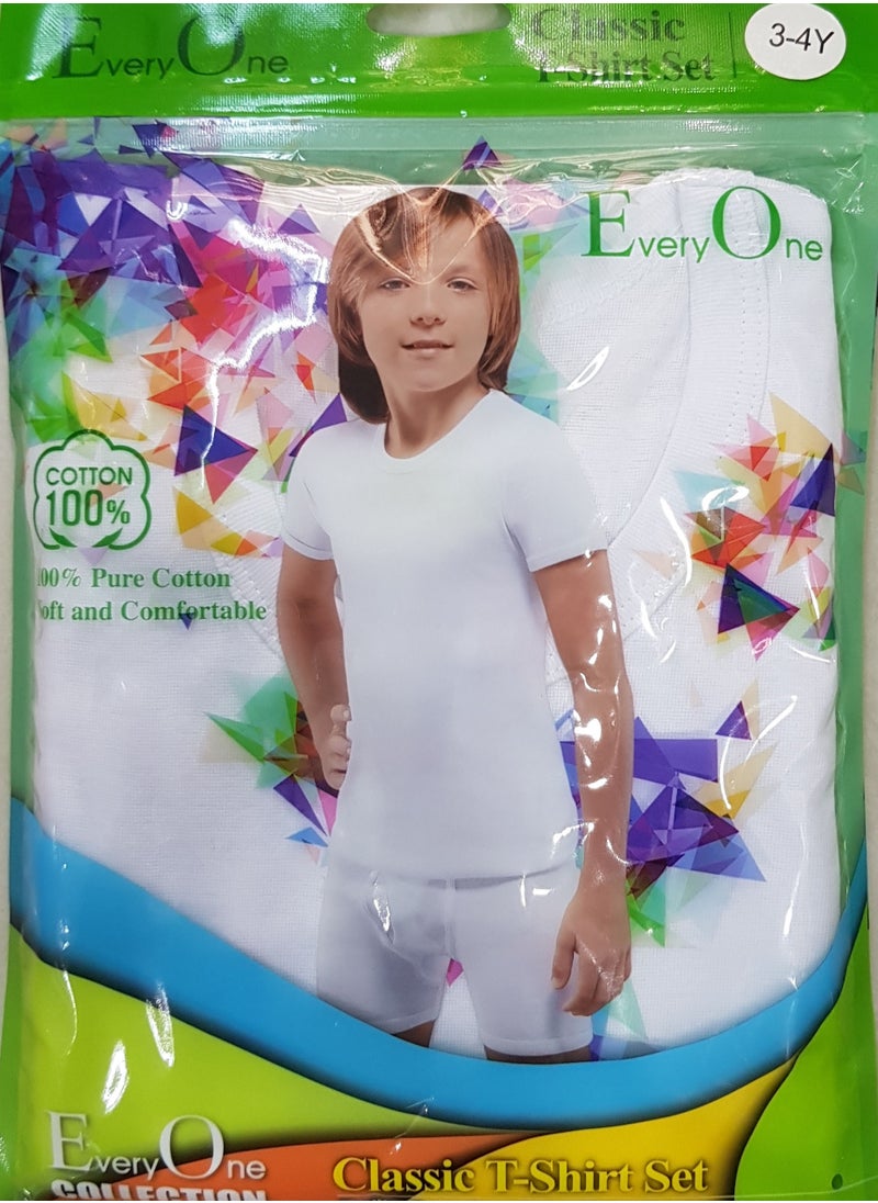 Everyone EVERYONE Round Neck Undershirt And Boxer Underwear Set White 