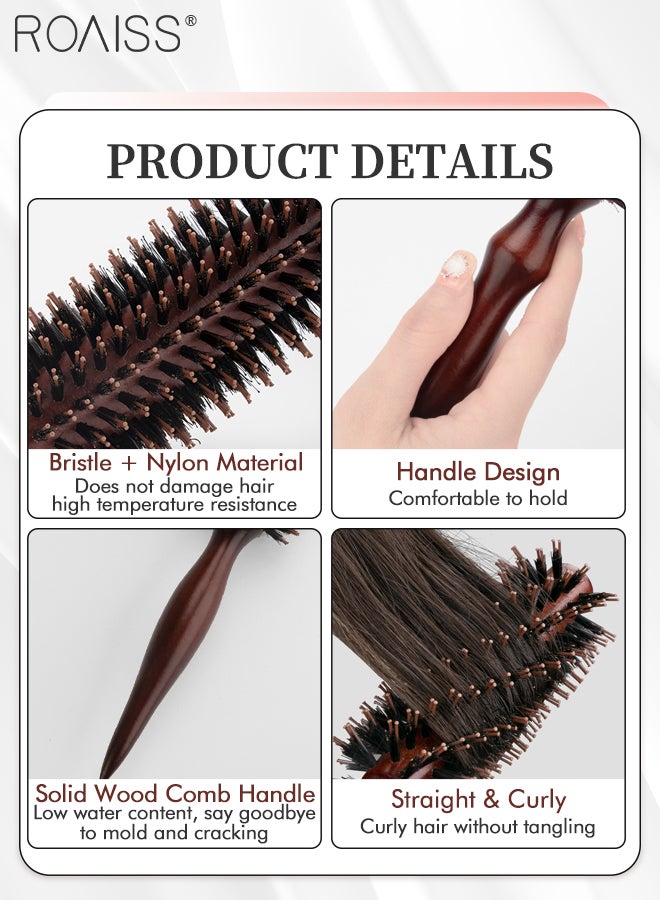 رويس مشط تصفيف الشعر ذو الذيل المدبب الاحترافي المضاد للكهرباء الساكنة من الخشب الصلب، فرشاة محمولة بشعيرات الخنزير للتجفيف بالنفخ، والتجعيد، والفرد، وزيادة الحجم بمشبك التمساح، ومشط التنظيف - Image 2