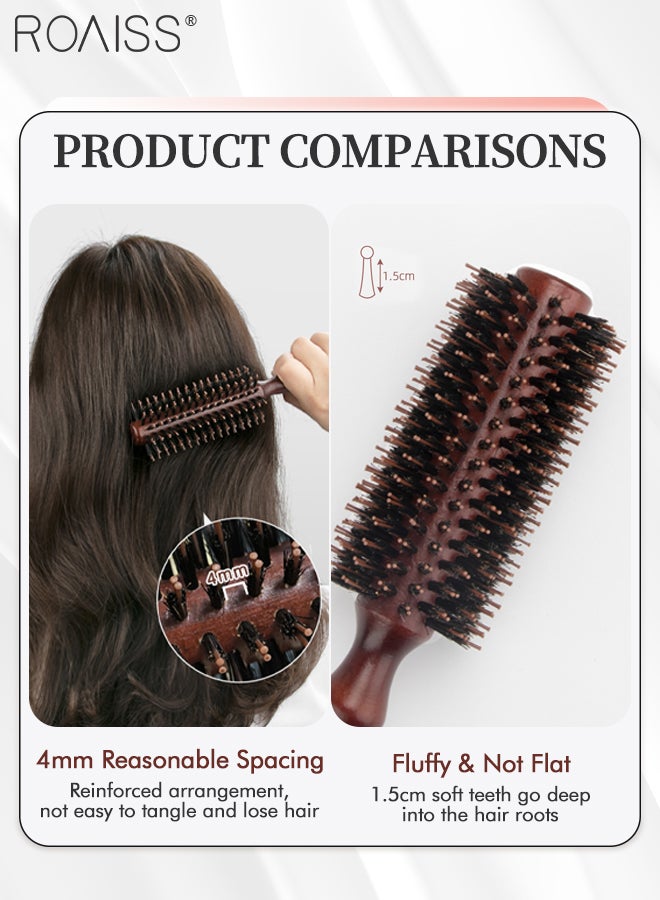 رويس مشط تصفيف الشعر ذو الذيل المدبب الاحترافي المضاد للكهرباء الساكنة من الخشب الصلب، فرشاة محمولة بشعيرات الخنزير للتجفيف بالنفخ، والتجعيد، والفرد، وزيادة الحجم بمشبك التمساح، ومشط التنظيف - Image 3