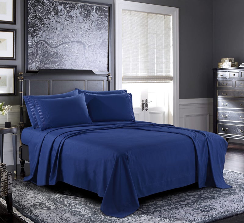 Pure Bedding Bed Sheets - King Sheet Set 6-Piece  Navy] - Hotel Luxury 1800 Brushed Microfiber - Soft and Breathable - Deep Pocket Fitted Sheet  Flat Sheet  Pillow cases - Image 4