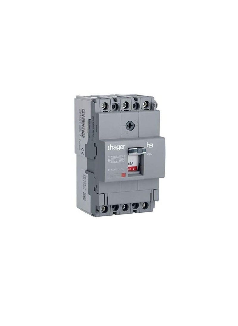 Hager Moulded Case Circuit Breaker 63A TP MCCB 25KA HHA063Z x160 H3  - Image 3