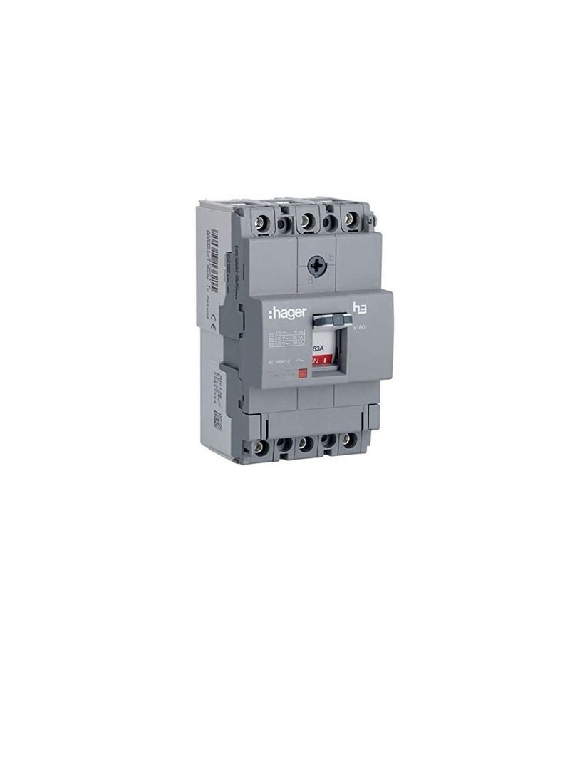 Hager Moulded Case Circuit Breaker 63A TP MCCB 25KA HHA063Z x160 H3  - Image 2
