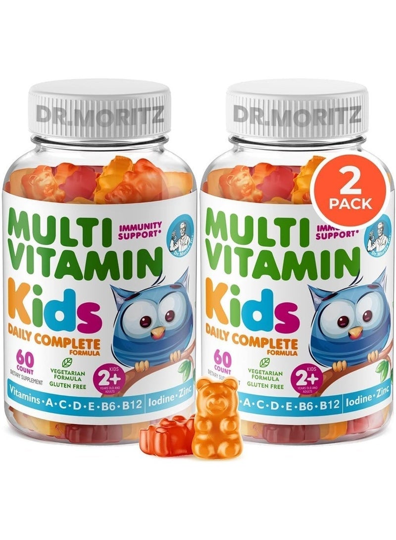 دكتور موريتز حلوى دكتور موريتز متعددة الفيتامينات للأطفال - مع فيتامينات أ، ج، د، هـ، ب6، ب12، والزنك، وغيرها - دعم يومي كامل - عبوة من قطعتين (120 قطعة) - Image 1