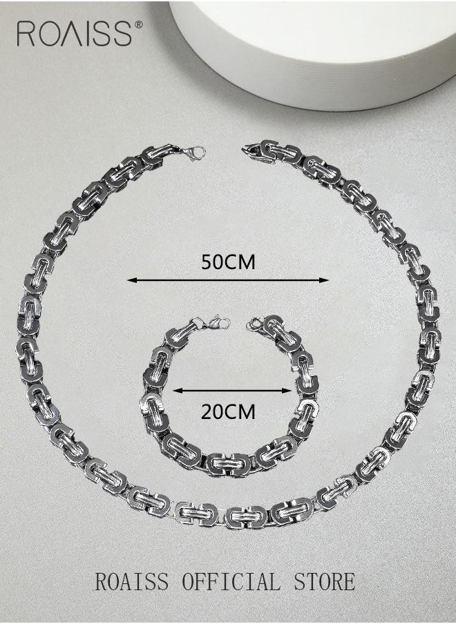 roaiss - Set of Two Steel Titanium Necklace Bracelet Set Geometric Figures Deform Proof Fade Proof Personalized and Stylish - Image 1