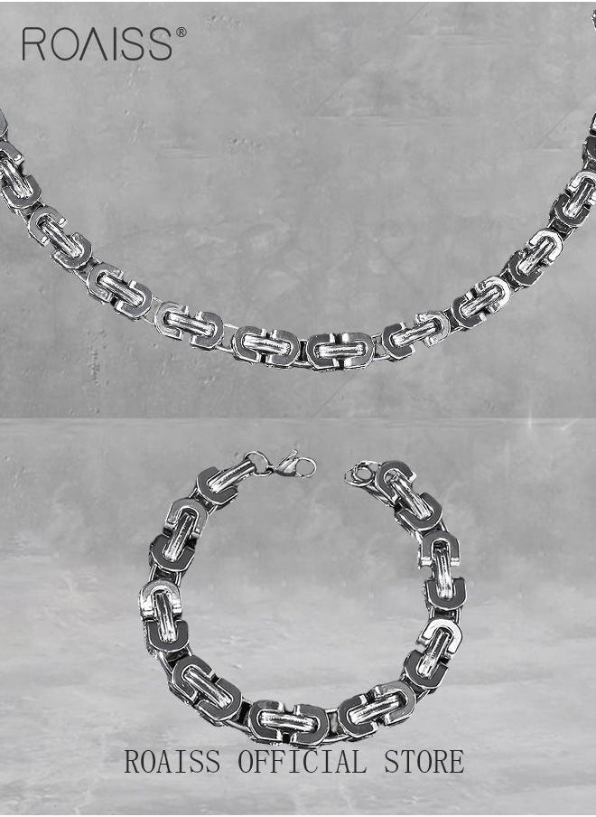 roaiss - Set of Two Steel Titanium Necklace Bracelet Set Geometric Figures Deform Proof Fade Proof Personalized and Stylish - Image 1