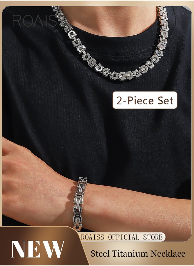 roaiss - Set of Two Steel Titanium Necklace Bracelet Set Geometric Figures Deform Proof Fade Proof Personalized and Stylish - Image 1