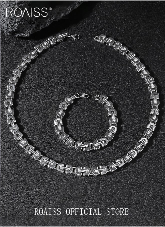 roaiss - Set of Two Steel Titanium Necklace Bracelet Set Geometric Figures Deform Proof Fade Proof Personalized and Stylish - Image 1