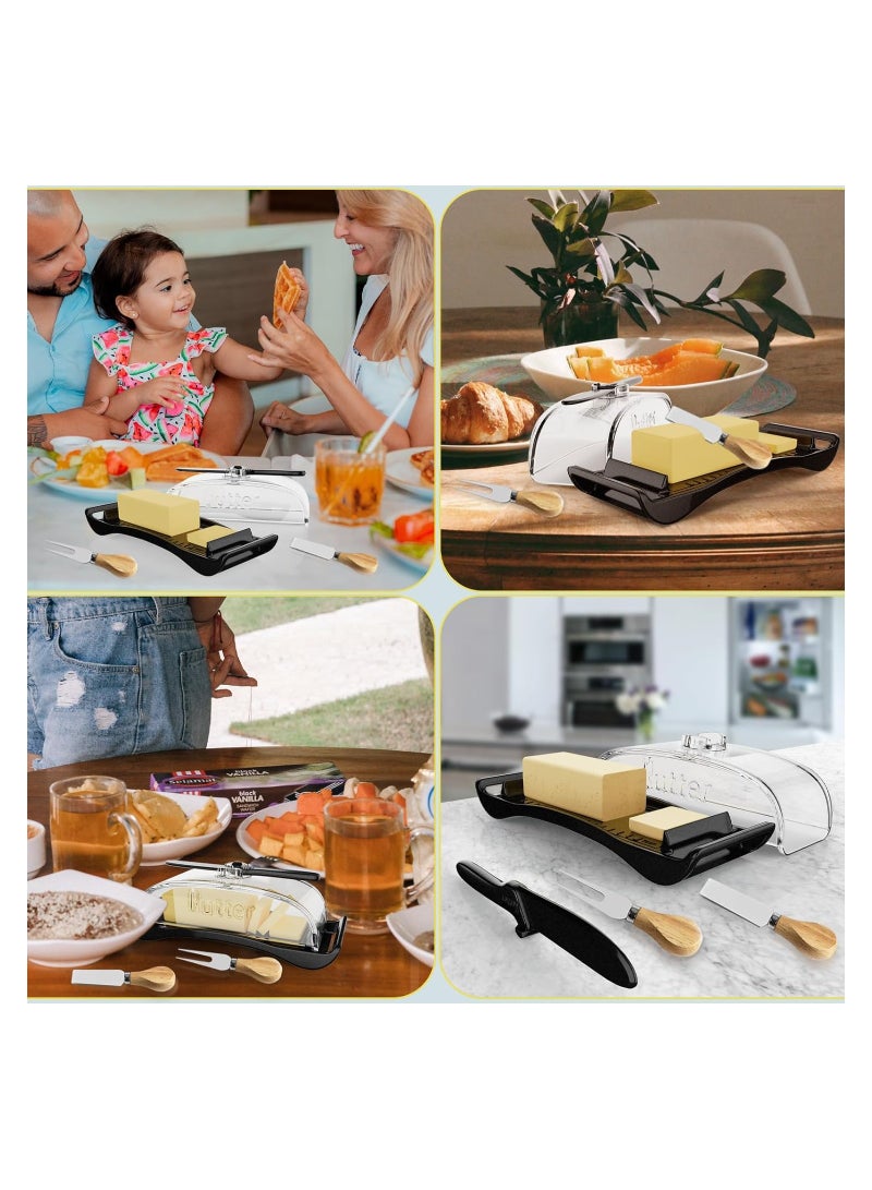 SYOSI Butter Dish with Lid Knife Spreader, Butter Forks Set BPA-Free Plastic Butter Tray Container with Lid for Countertop Black Butter Dish for Refrigerator Camping Dishwasher Freezer Safe - Image 2