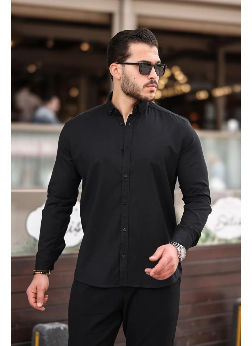 Valiberta Oxford Fabric Lycra Long Sleeve Shirt - Black