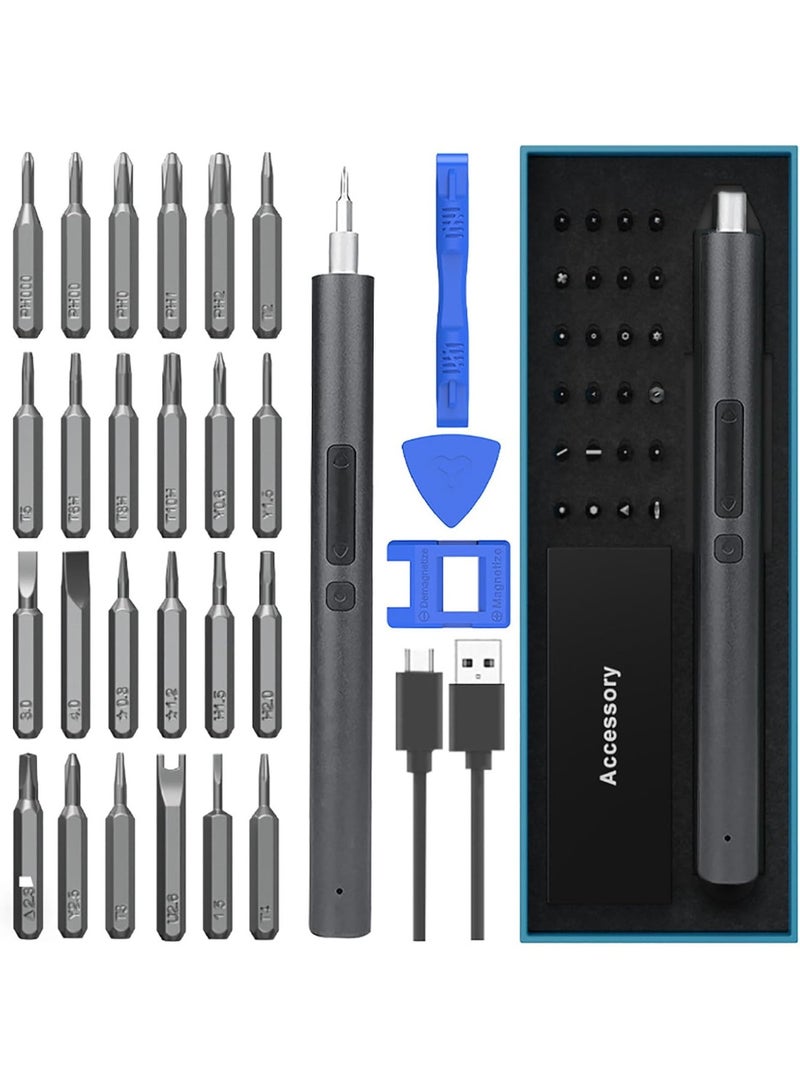 PIWINE Mini Power Automatic Screwdriver, 28 In 1 Electric Cordless Precision Screwdriver Set With 24 Bits, Rechargeable Portable Magnetic Repair Tool Kit With Led Lights For Glasses, Laptops, Watches  - Image 1