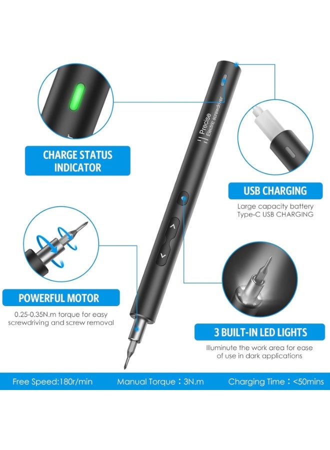 PIWINE Mini Power Automatic Screwdriver, 28 In 1 Electric Cordless Precision Screwdriver Set With 24 Bits, Rechargeable Portable Magnetic Repair Tool Kit With Led Lights For Glasses, Laptops, Watches  - Image 4