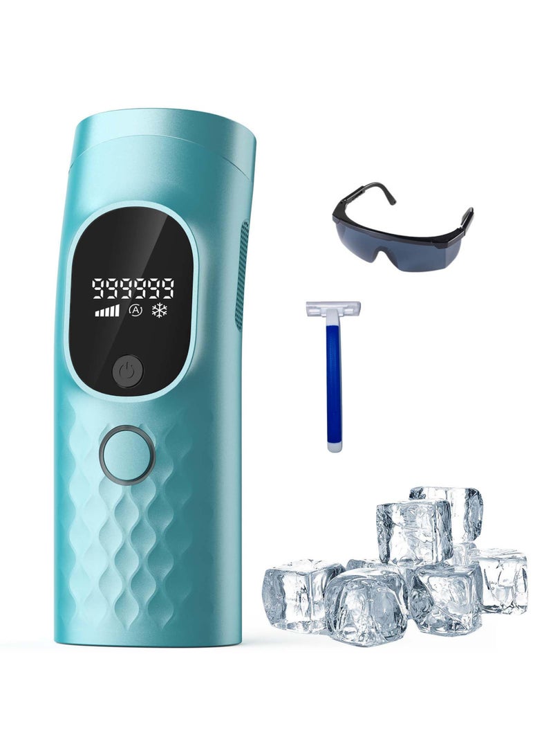 إزالة الشعر بالليزر للنساء والرجال - جهاز إزالة الشعر الدائم بدون ألم بتقنية التبريد بالثلج IPL مع ماكينة حلاقة ونظارات واقية، 999,999 ومضة للجسم والوجه، سلكي - Image 1