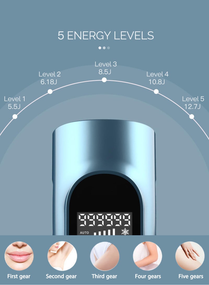 إزالة الشعر بالليزر للنساء والرجال - جهاز إزالة الشعر الدائم بدون ألم بتقنية التبريد بالثلج IPL مع ماكينة حلاقة ونظارات واقية، 999,999 ومضة للجسم والوجه، سلكي - Image 4