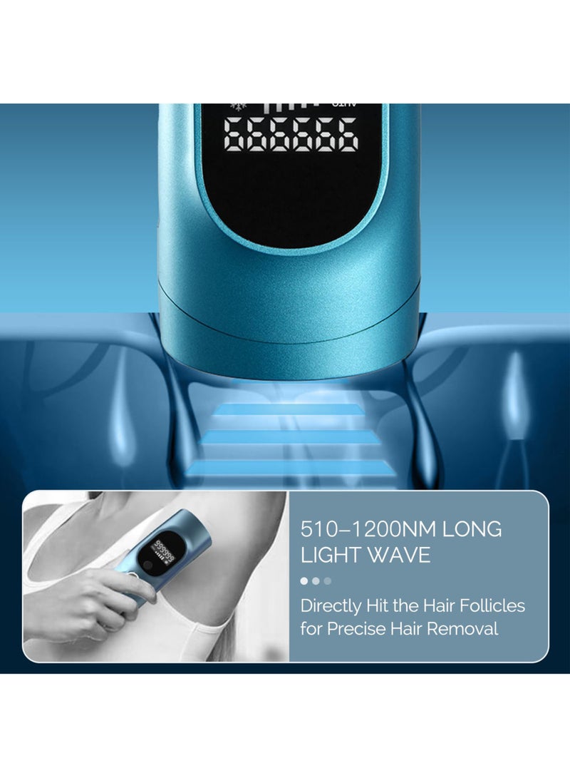 إزالة الشعر بالليزر للنساء والرجال - جهاز إزالة الشعر الدائم بدون ألم بتقنية التبريد بالثلج IPL مع ماكينة حلاقة ونظارات واقية، 999,999 ومضة للجسم والوجه، سلكي - Image 3
