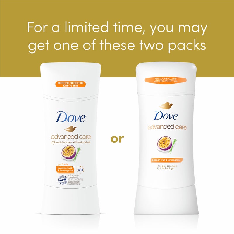 Dove دوف رعاية متقدمة مزيل العرق عصا برائحة فاكهة الباشن وعشب الليمون 4 قطع مزيل العرق بتقنية برو سيراميد تحكم في الرائحة لمدة 72 ساعة وحماية من العرق طوال اليوم 2.6 أونصة - Image 5