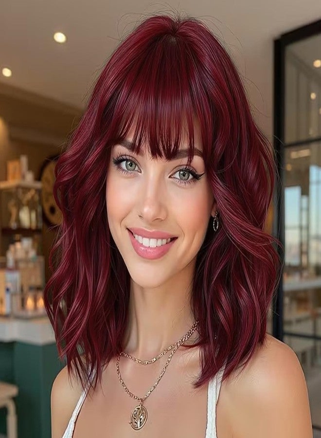 إنترانسد ستايلز شعر مستعار أحمر داكن من ENTRANCED STYLES مع غرة، شعر قصير بوب بطول الكتف 14 بوصة، شعر مستعار صناعي مقاوم للحرارة، مناسب للتنكر والاستخدام اليومي في الحفلات - Image 1