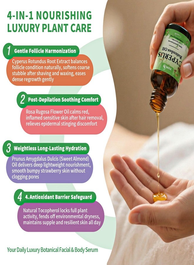 Fovcos 100% Pure Cyperus Rotundus Oil with Sweet Almond & Rosehip – Natural Hair Removal Care & Post-Waxing Soothing Oil for Face, Body, Underarms - Image 3