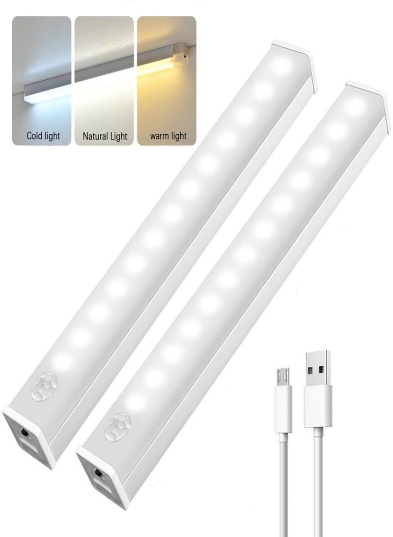 2x Led Lamp With Motion Sensor Tri-Colour Lights Type-C Charging, 20cm, Human Body Sensor - Magnetic Installation - Rechargeable Night Light for Kitchen, Staircase, Bedroom, Drawer  - Image 1