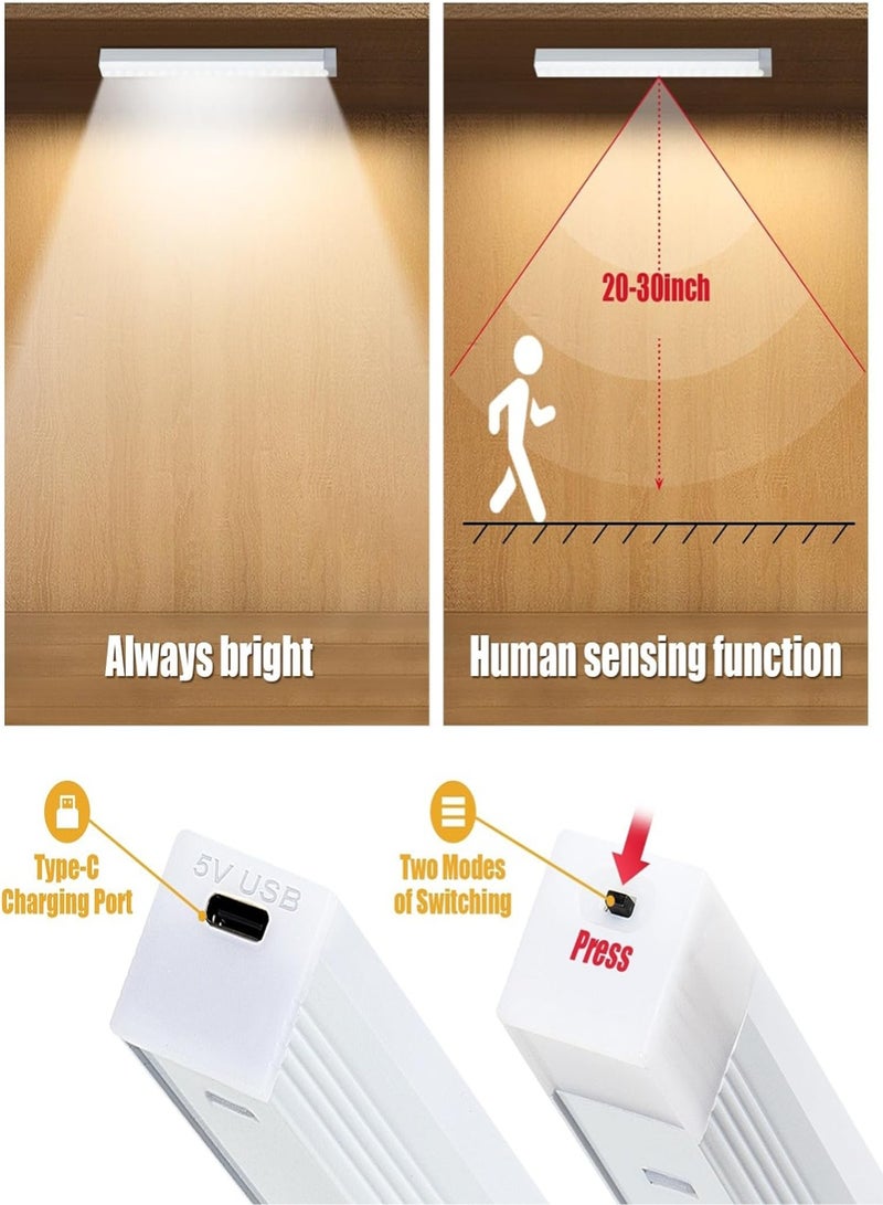 2x Led Lamp With Motion Sensor Tri-Colour Lights Type-C Charging, 20cm, Human Body Sensor - Magnetic Installation - Rechargeable Night Light for Kitchen, Staircase, Bedroom, Drawer  - Image 5