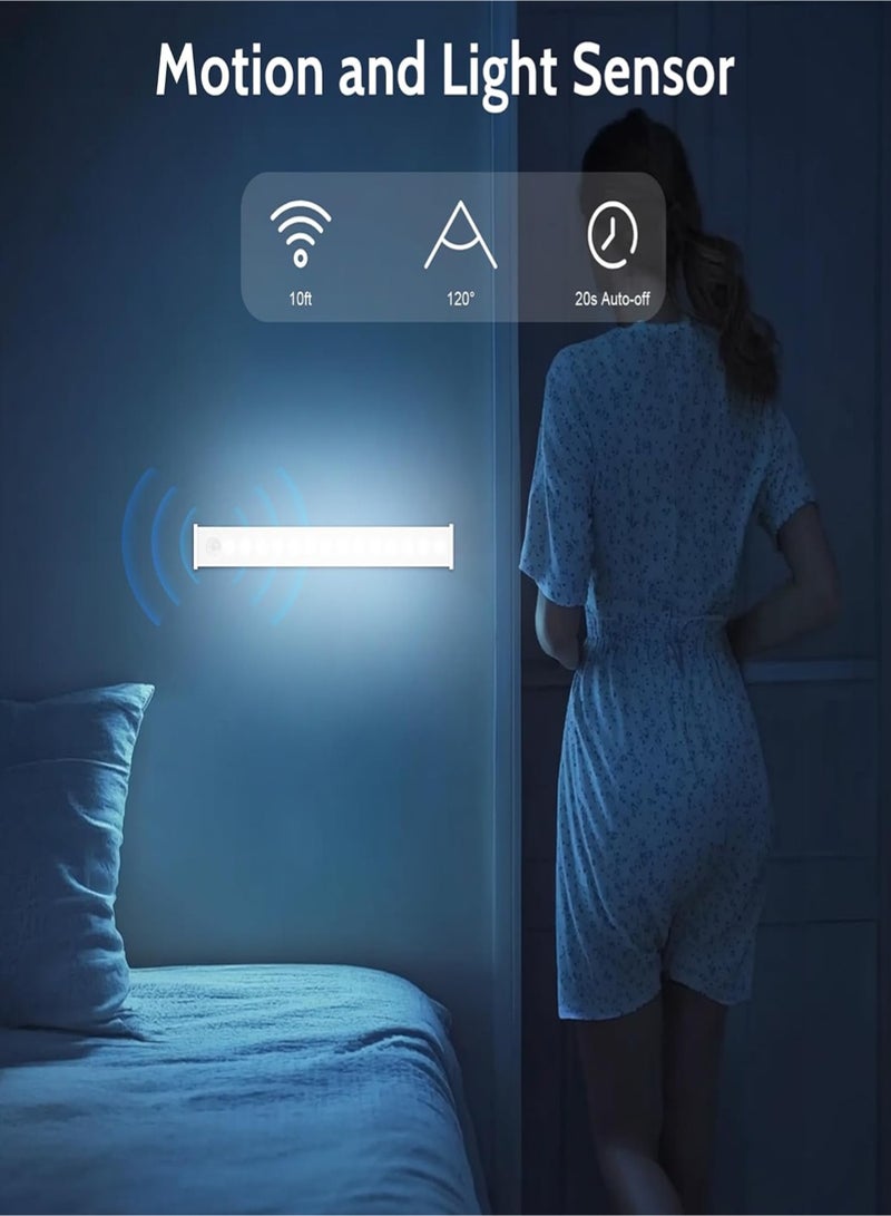 2x Led Lamp With Motion Sensor Tri-Colour Lights Type-C Charging, 20cm, Human Body Sensor - Magnetic Installation - Rechargeable Night Light for Kitchen, Staircase, Bedroom, Drawer  - Image 3