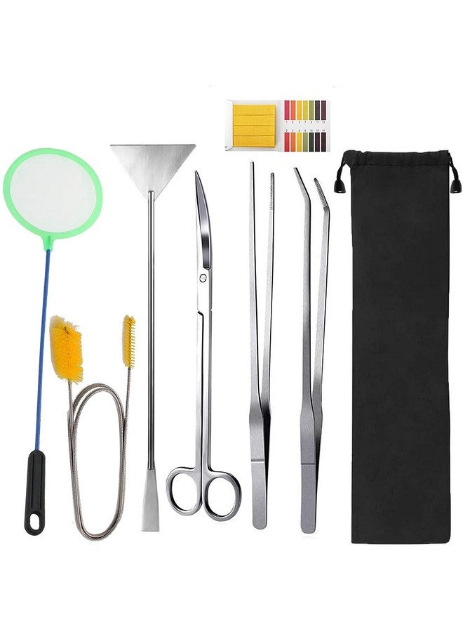 Qpets® 7 in 1 Aquarium Aquascaping Tools Kits, Stainless Steel Aquarium Plant Tools Tweezers Scissors Scrapers for Aquarium Tank Clean Fish Tank Aquascape Tools Sets - Image 1