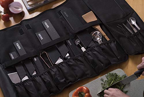 Asaya Chef Knife Roll Bag - 20 Total Pockets for Knives and Kitchen Utensils - Made with Stain Resistant Waxed Nylon - For Chefs and Culinary Students - Knives Not Included(Grey) - Image 4