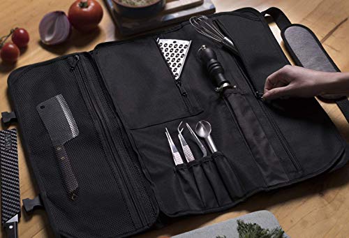 Asaya Chef Knife Roll Bag - 20 Total Pockets for Knives and Kitchen Utensils - Made with Stain Resistant Waxed Nylon - For Chefs and Culinary Students - Knives Not Included(Grey) - Image 3